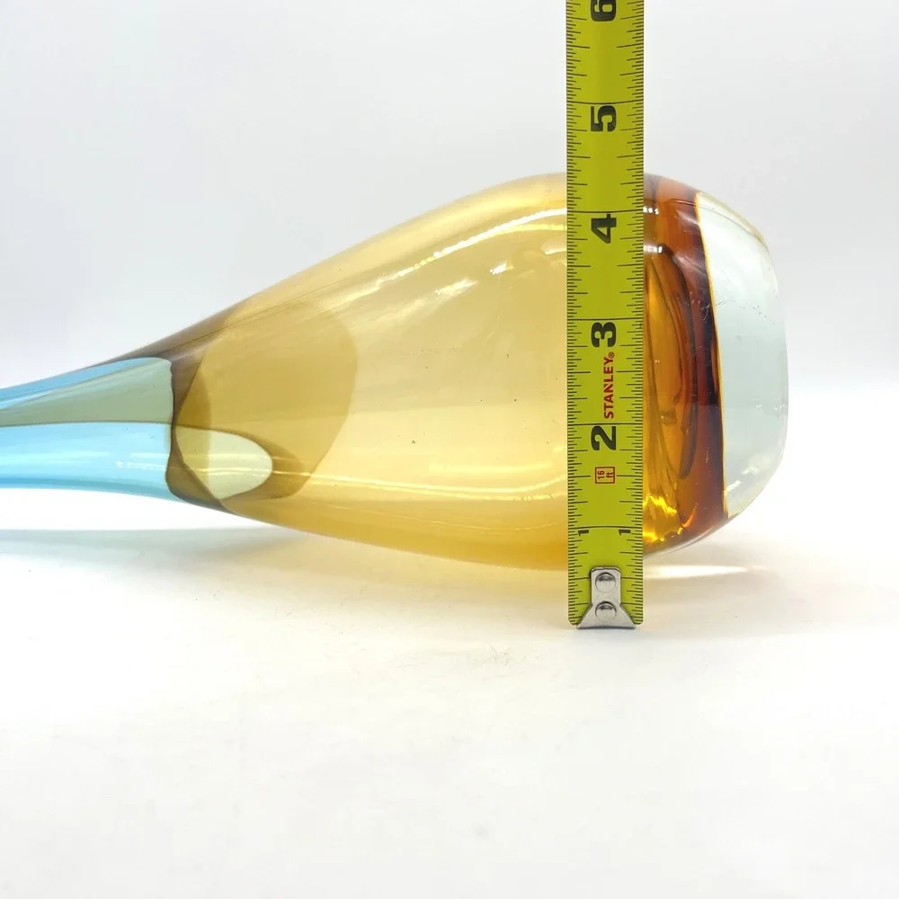 Sommerso Style Glass Vase Blue‎ Amber Teardrop Mid Century Modern 15.5